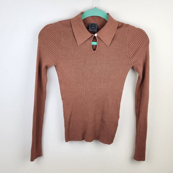 8 by YOOX Ribbed Knit Cut-out Polo Jumper Top sz XS - Picture 1 of 6